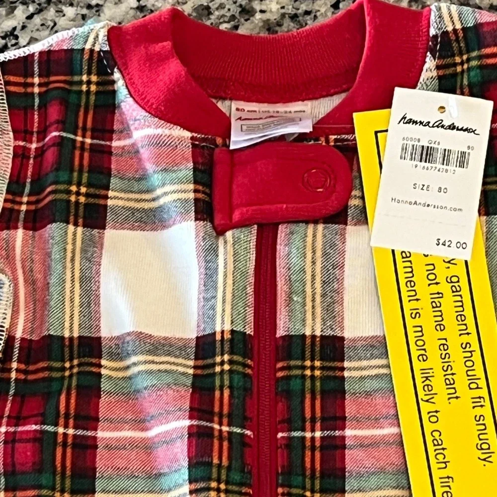 NWT Hanna Andersson Pajama Sleeper Unisex 80cm 18-24mos Plaid 100% Organic Cotto
